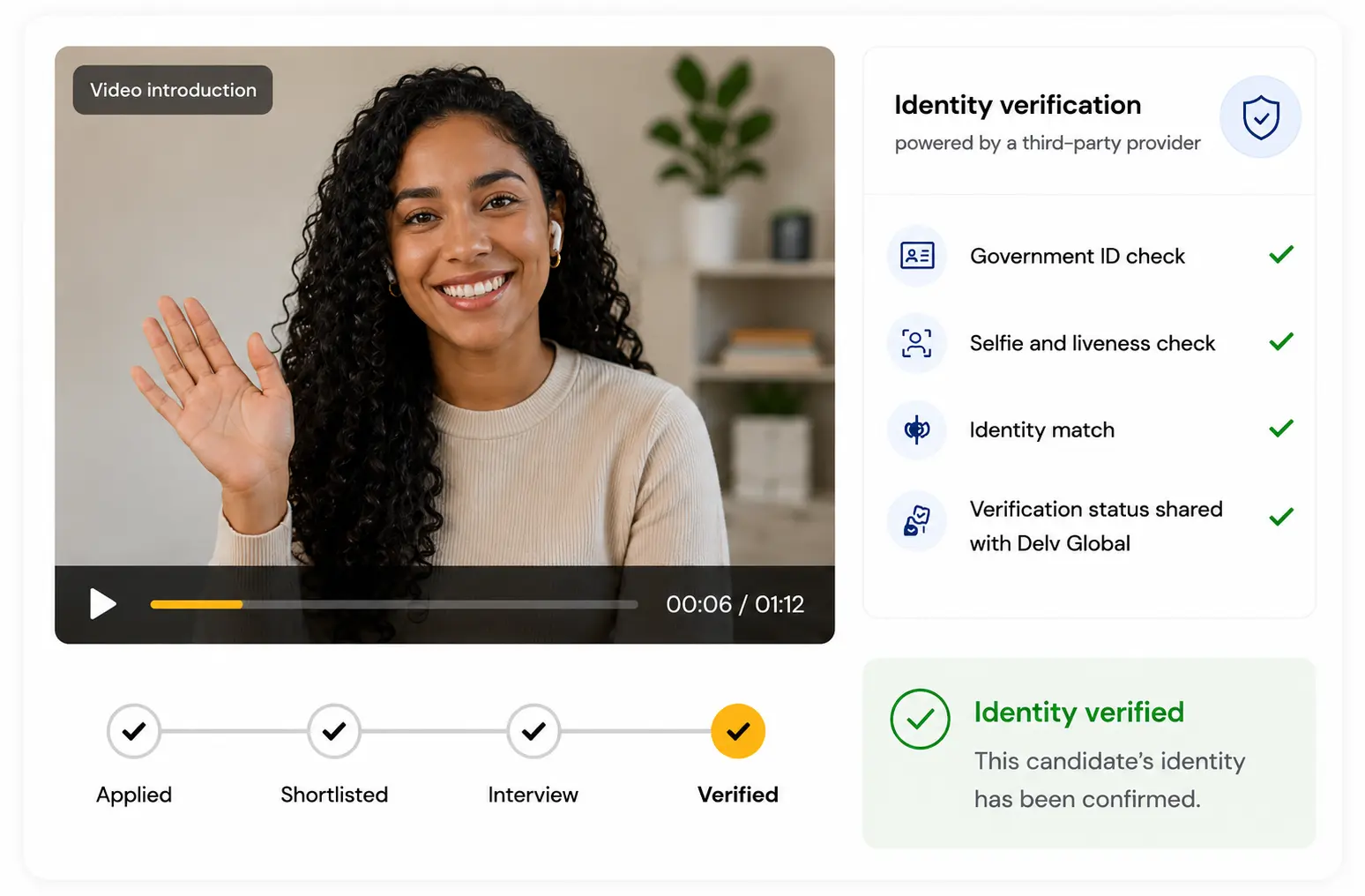 Government ID, face match, and liveness verification result